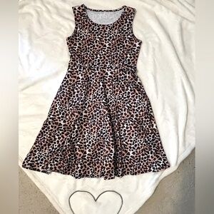 Brown and Black Leopard Print Sleeveless Crew Neck Sundress